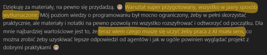 Zrzut ekranu opinii uczestnika 5
